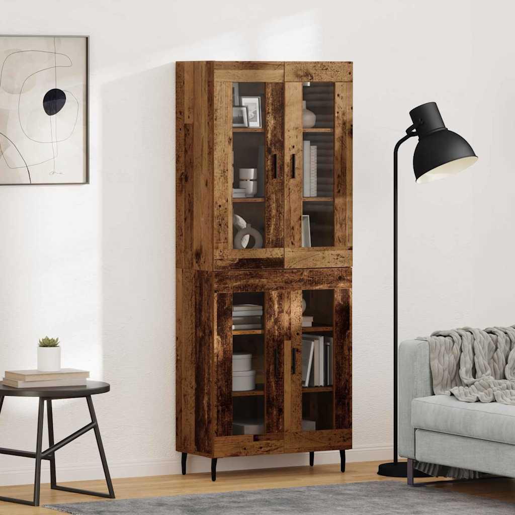 Highboard 2 stk Gammelt træ Ingeniørtræ og glas