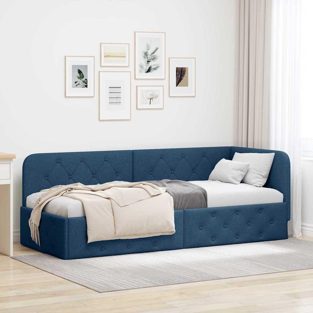 Hjørnesengramme med hovedgærde Blå 80 x 200 cm Stof