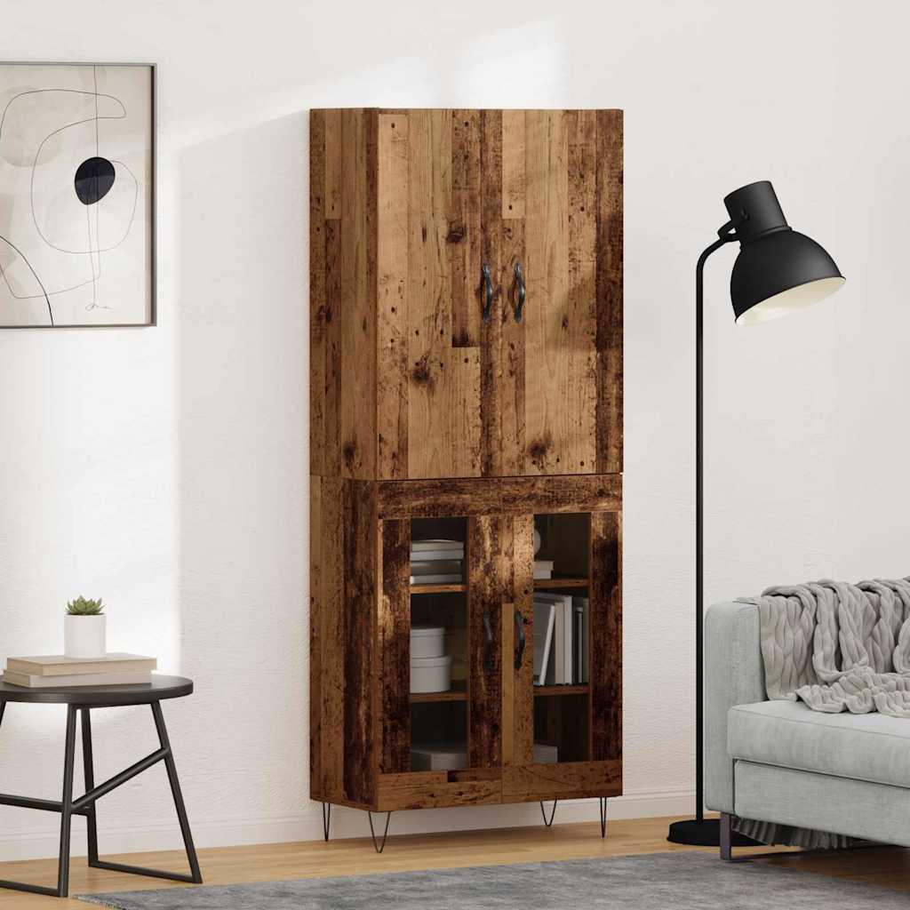Highboard 2 stk Gammelt træ Konstrueret træ og glas