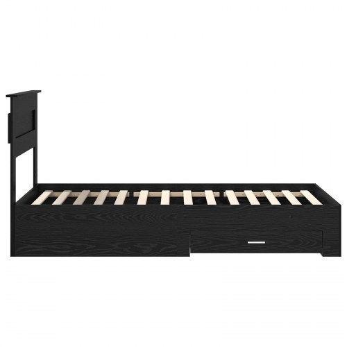Sengestel med skuffer i sort eg - 100 x 200 cm