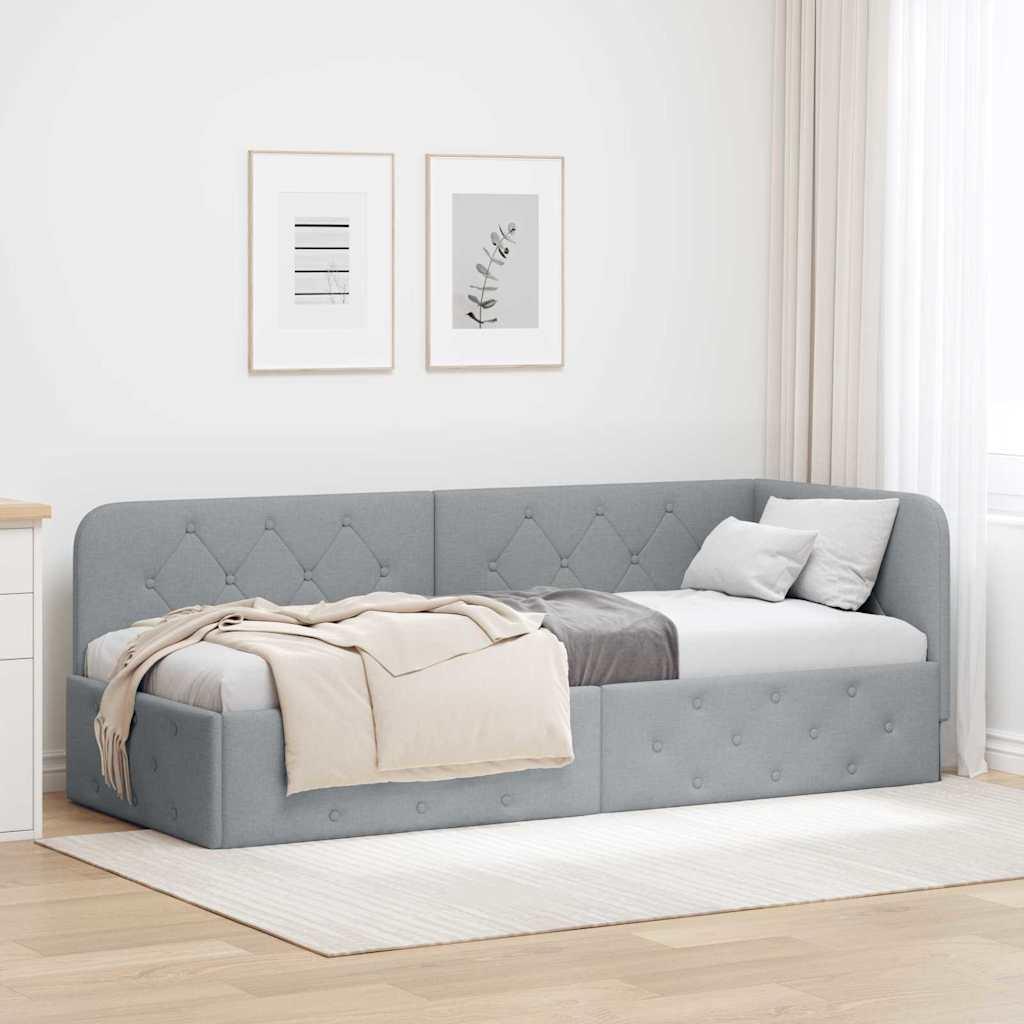 Hjørnesengramme med hovedgærde Lysegrå 80 x 200 cm Stof
