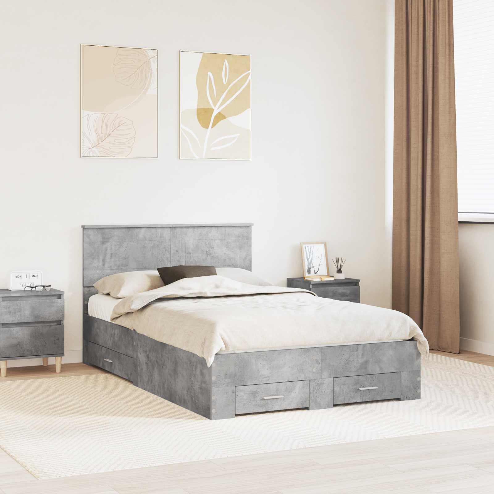 Sengestel med hovedgærde Beton Grå 135 x 190 cm Konstrueret træ