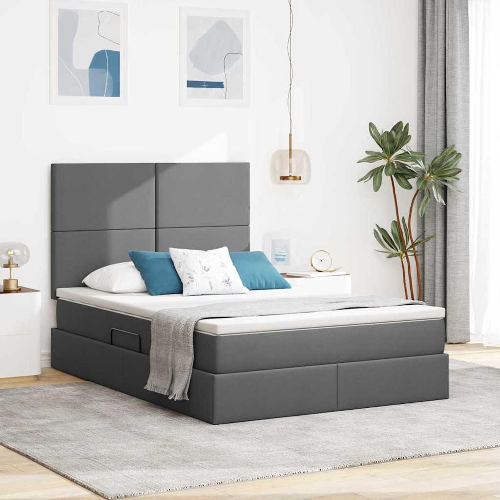 Seng med opbevaring og madras Mørkegrå 140 x 190 cm Polyester