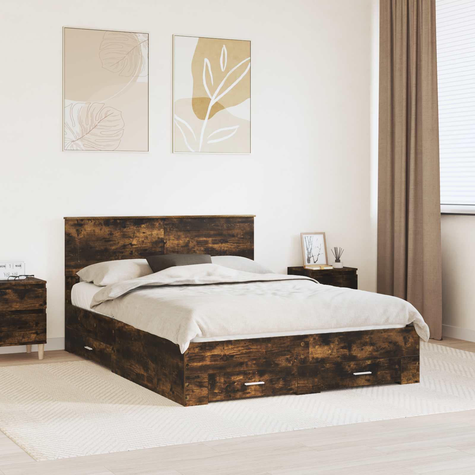 Sengestel med hovedgærde Røget eg 140 x 190 cm Konstrueret træ