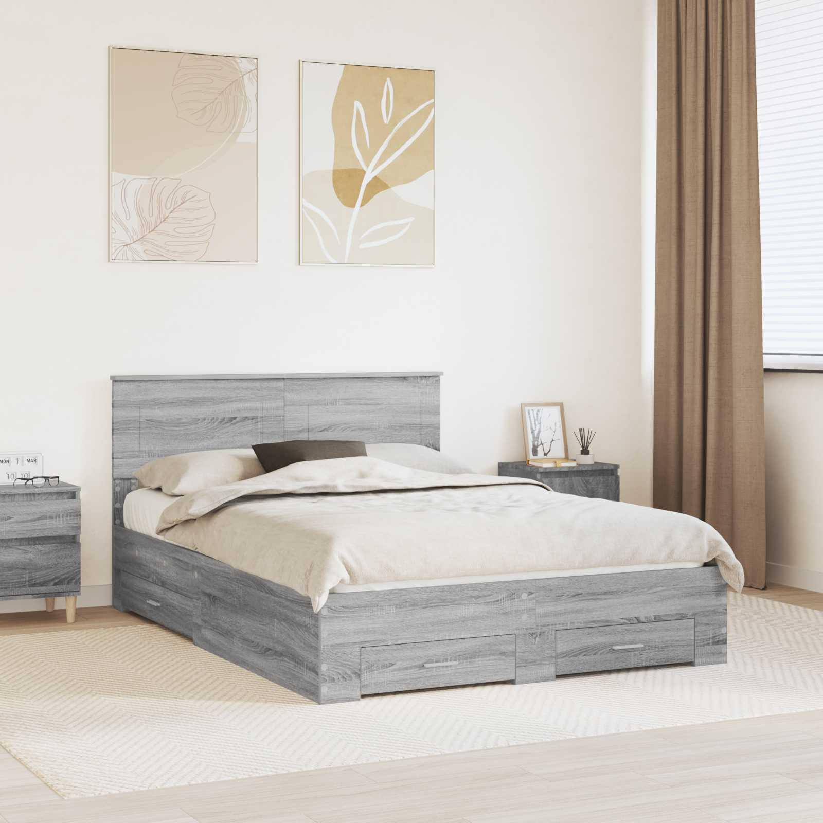 Sengestel med skuffe Grå Sonoma 160 x 200 cm Konstrueret træ