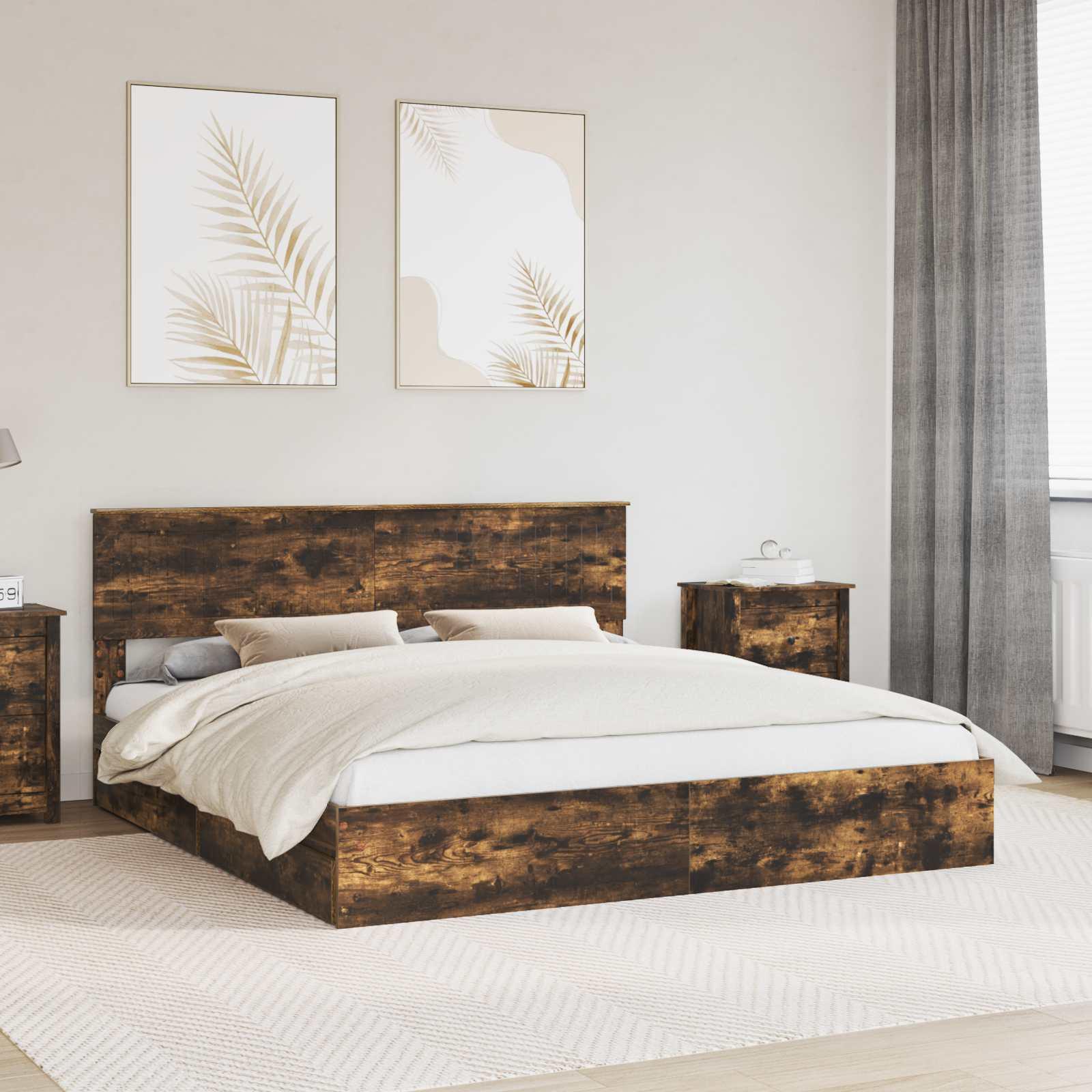 Opbevaringsseng 180 × 200 cm - røget eg, konstrueret træ