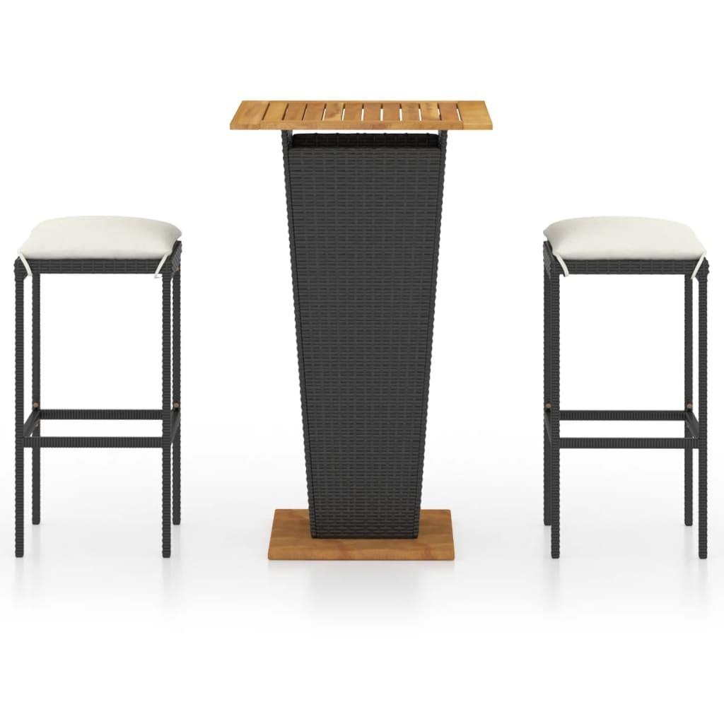 Barsæt Til Haven 3 Dele Med Hynder Polyrattan - 2 / Sort / 60 cm bordlængde