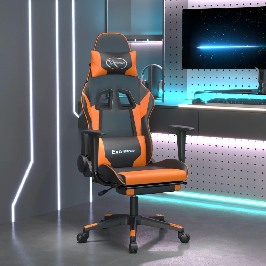 Gamingstol Med Fodstøtte Kunstlæder - Sort og orange / Med fodskammel