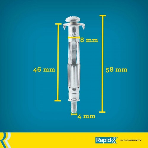 Rawlplugs til gips Rapid Ø 8 x 46 mm med skrue M4 x 58 mm - metal, 10 stk.