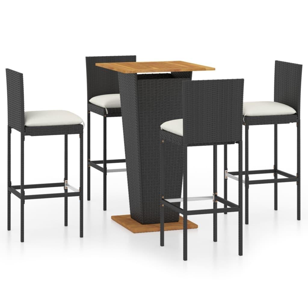 Barsæt Til Haven 3 Dele Med Hynder Polyrattan - 4 / Sort / 60 cm bordlængde