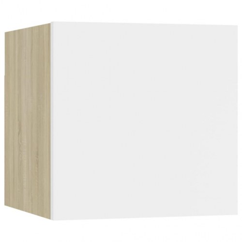 Sengeskab 30,5x30x30 cm konstrueret træ hvid og sonoma-eg