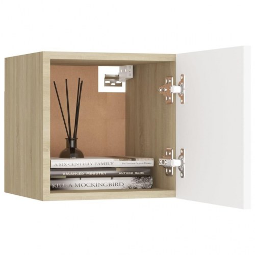 Sengeskab 30,5x30x30 cm konstrueret træ hvid og sonoma-eg