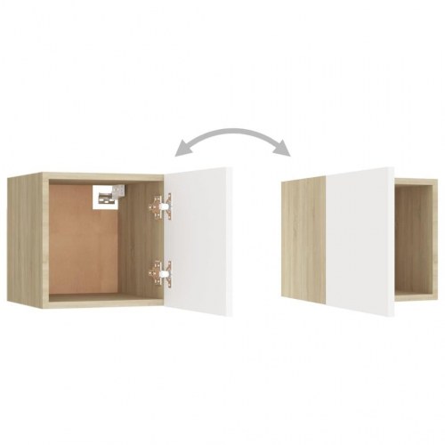 Sengeskab 30,5x30x30 cm konstrueret træ hvid og sonoma-eg