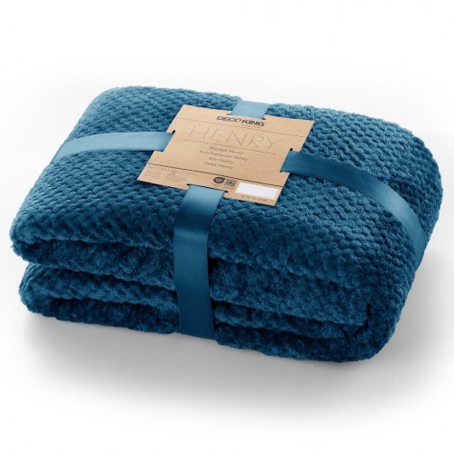 Plaid DecoKing Henry - indigo, jacquard-præget, 70×150 cm