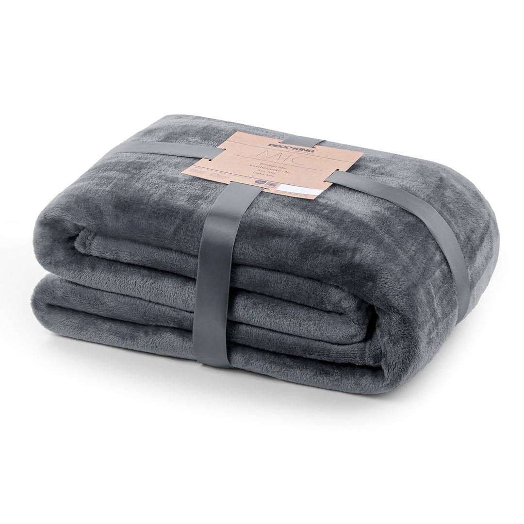 Pledd mikrofiber 150x200 - DecoKing MIC, grafit, glat klassisk