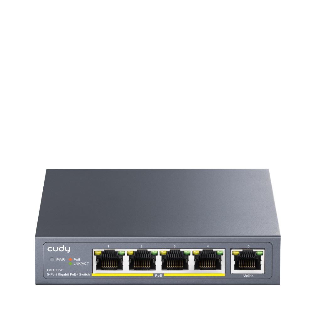 Netværksswitch Cudy GS1005P – Gigabit, 5 porte, PoE, grå