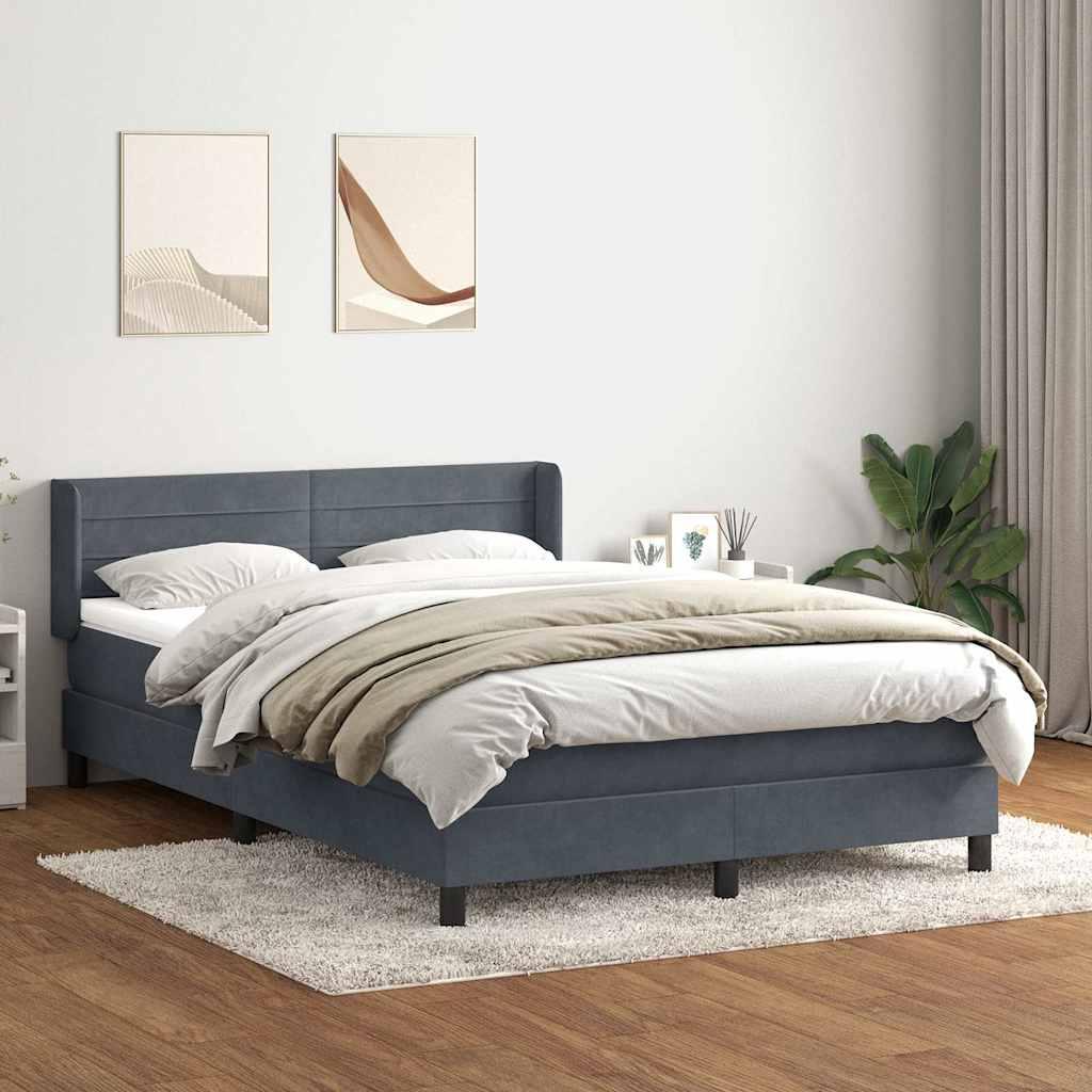 Kontinentalseng i fløjl 160×210 cm - mørkegrå med madras og topmadras