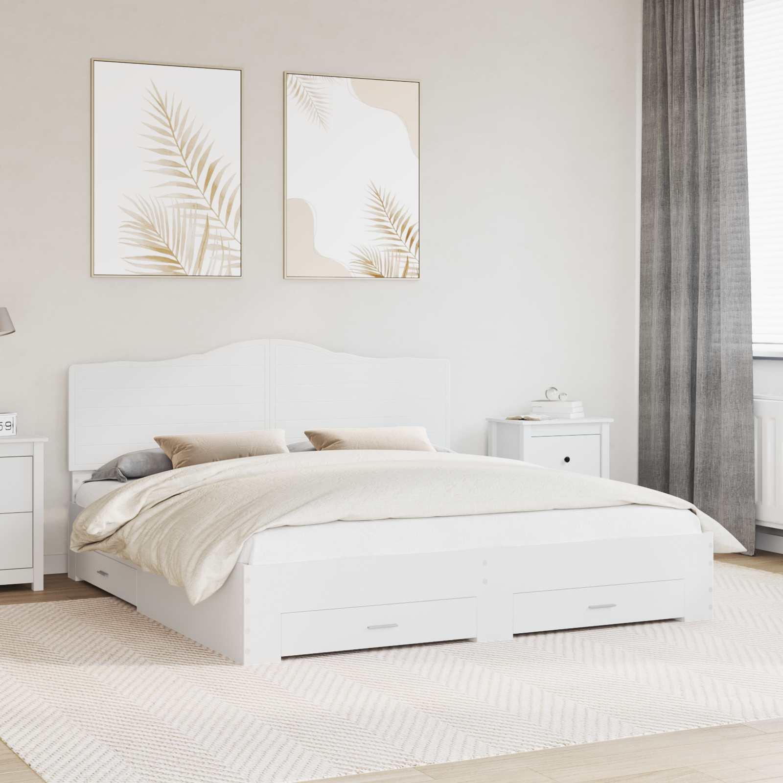 Sengestel med hovedgærde Hvid 180 x 200 cm Konstrueret træ