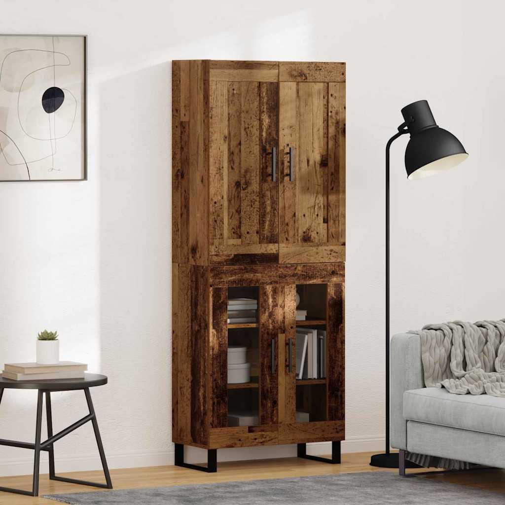 Highboard i “gammelt træ” look - 69,5 × 34 × 180 cm, konstrueret træ