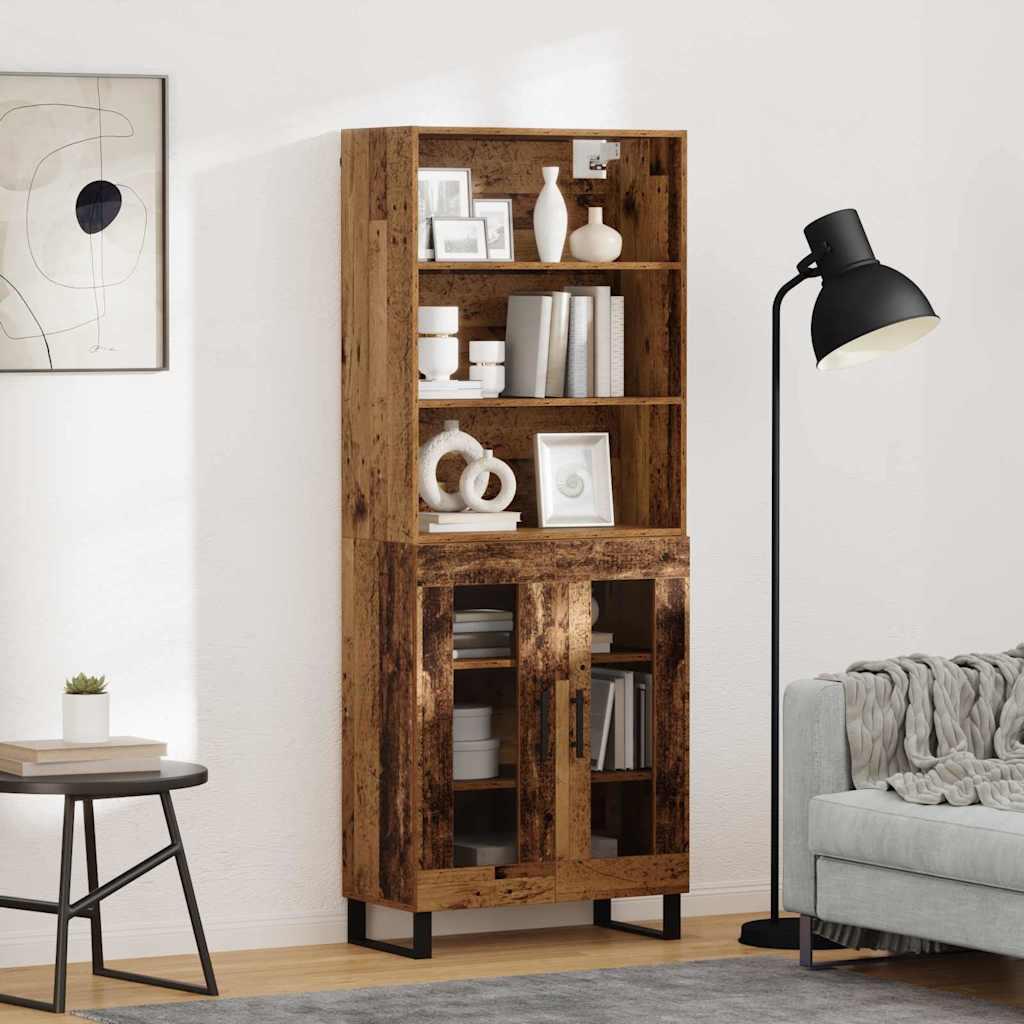 Højskab 69,5X34X180 Cm Konstrueret Træ - Gammelt træ / 2 glaslåger