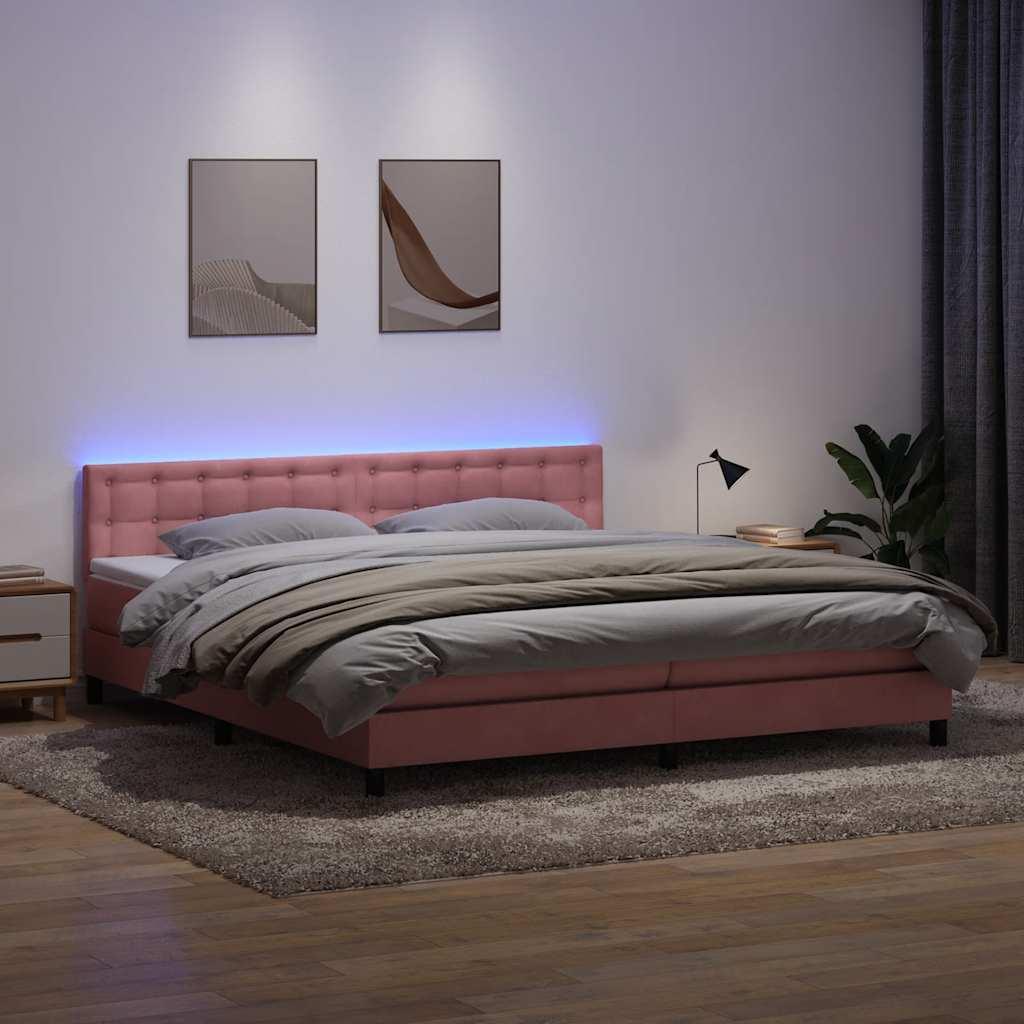 Kontinentalseng med madras og LED-lys 180x210 cm fløjl lyserød