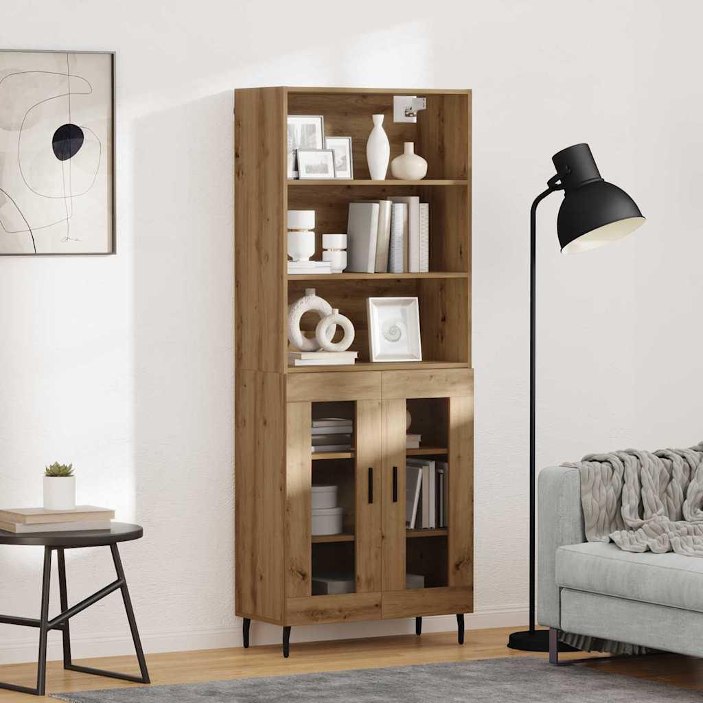 Højskab 69,5X34X180 Cm Konstrueret Træ - artisan eg / 2 glaslåger