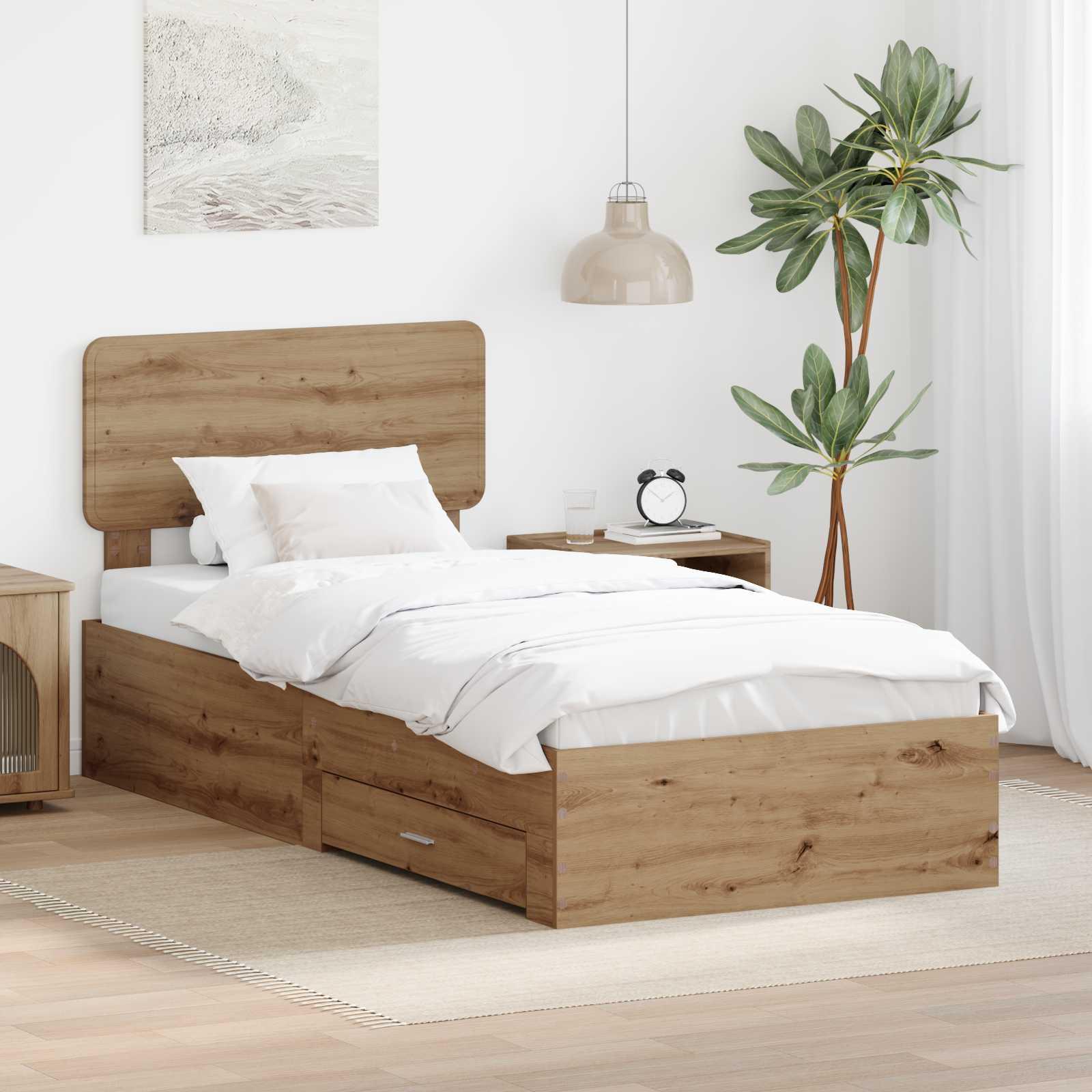 Sengestel med skuffe Artisan Egetræ 90 x 200 cm Konstrueret træ