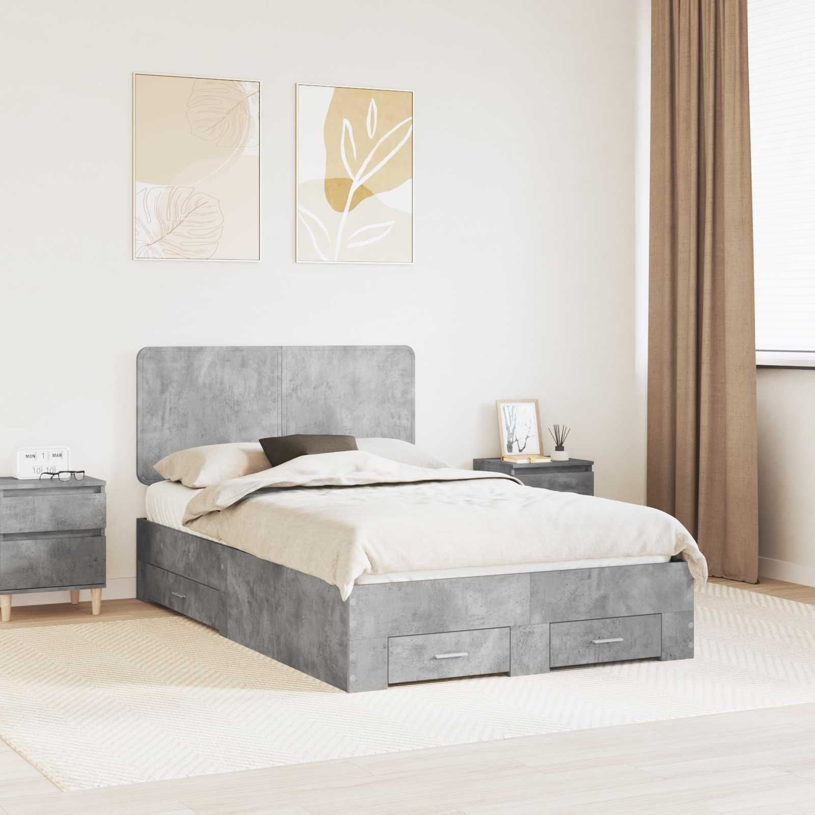 Sengestel med hovedgærde Beton Grå 135 x 190 cm Konstrueret træ