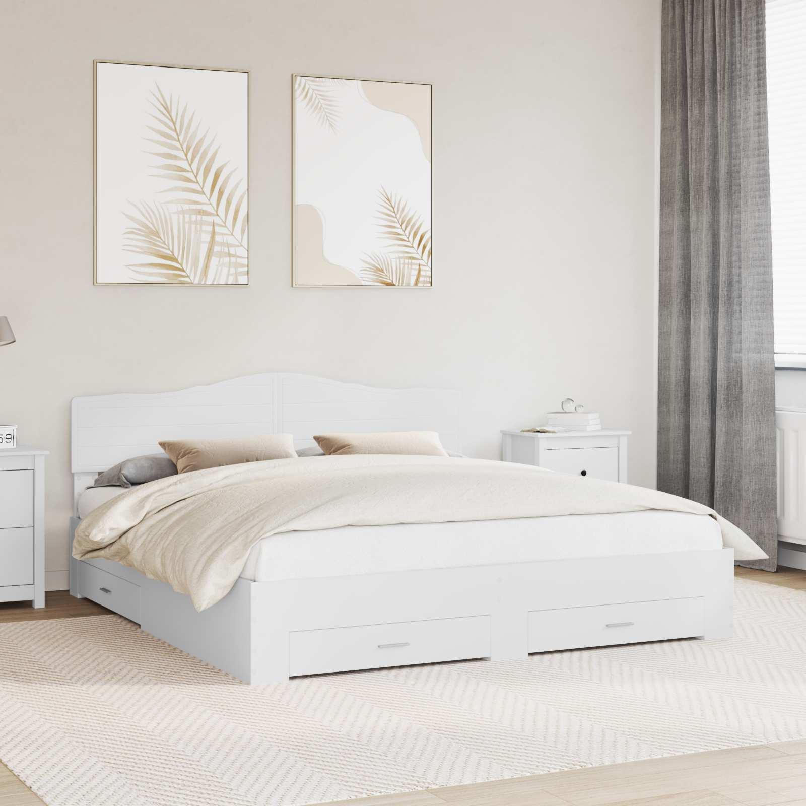 Sengestel med hovedgærde Hvid 180 x 200 cm Konstrueret træ