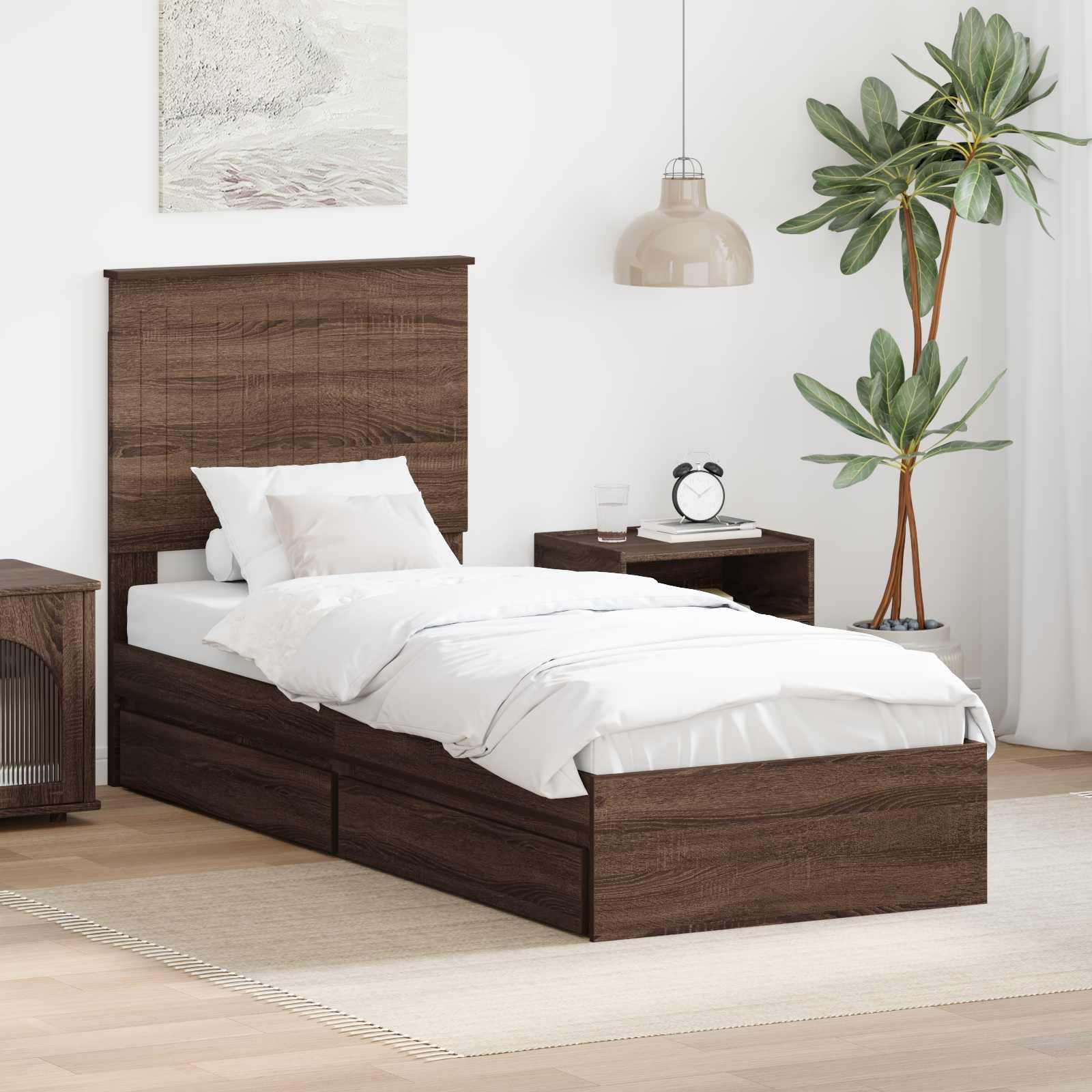 Opbevaringsseng med skuffe Brun eg 75 x 190 cm Konstrueret træ