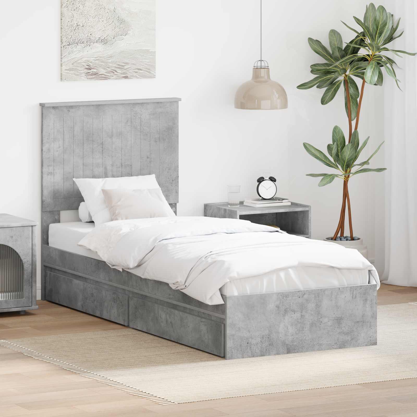 Opbevaringsseng 75 × 190 cm i beton grå - konstrueret træ