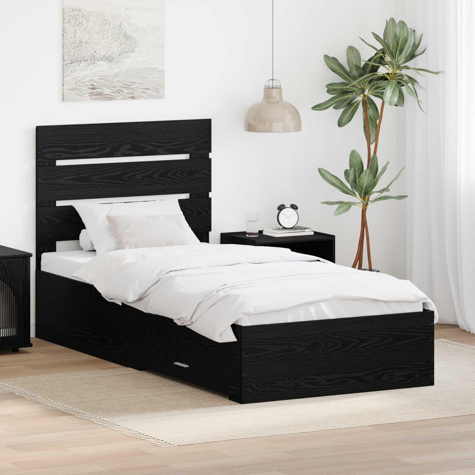 Sengestel med skuffe Sort eg 90 x 190 cm Konstrueret træ