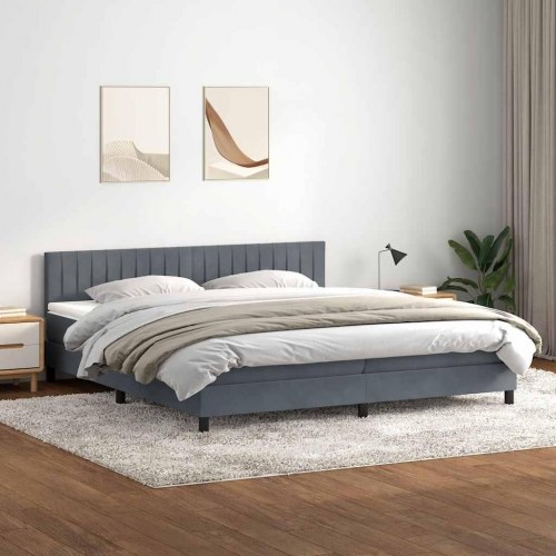 Kontinentalseng med madras 180 × 220 cm - fløjl, mørkegrå