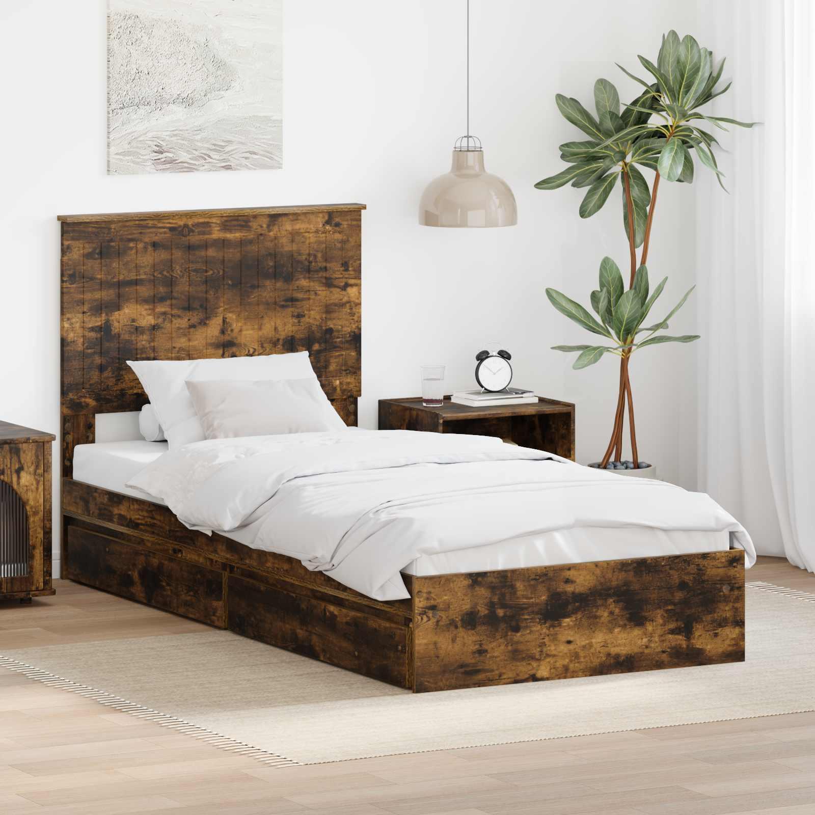Opbevaringsseng med skuffe Røget eg 90 x 190 cm Konstrueret træ