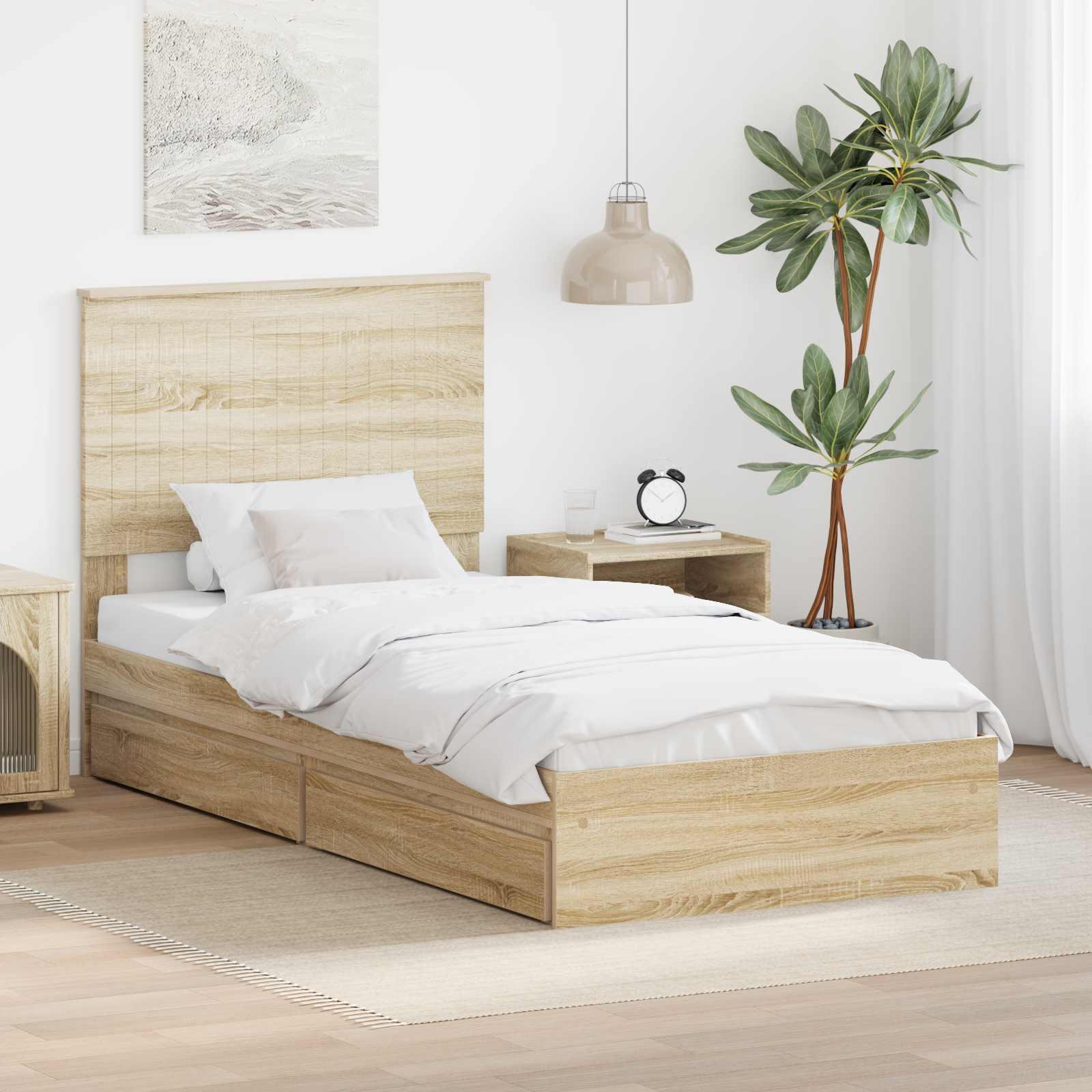 Opbevaringsseng 90x190 cm - Sonoma eg, konstrueret træ
