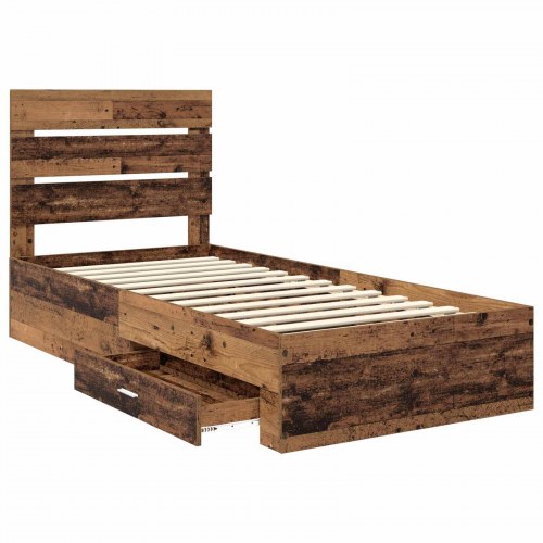Sengestel med opbevaringsskuffer 100 x 200 cm - gammelt træ