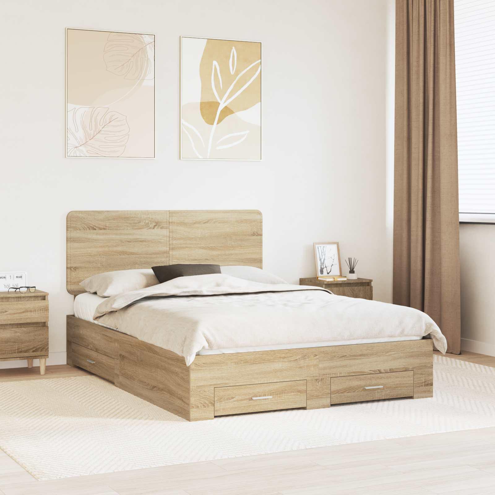 Sengestel med hovedgærde Sonoma eg 150 x 200 cm Konstrueret træ