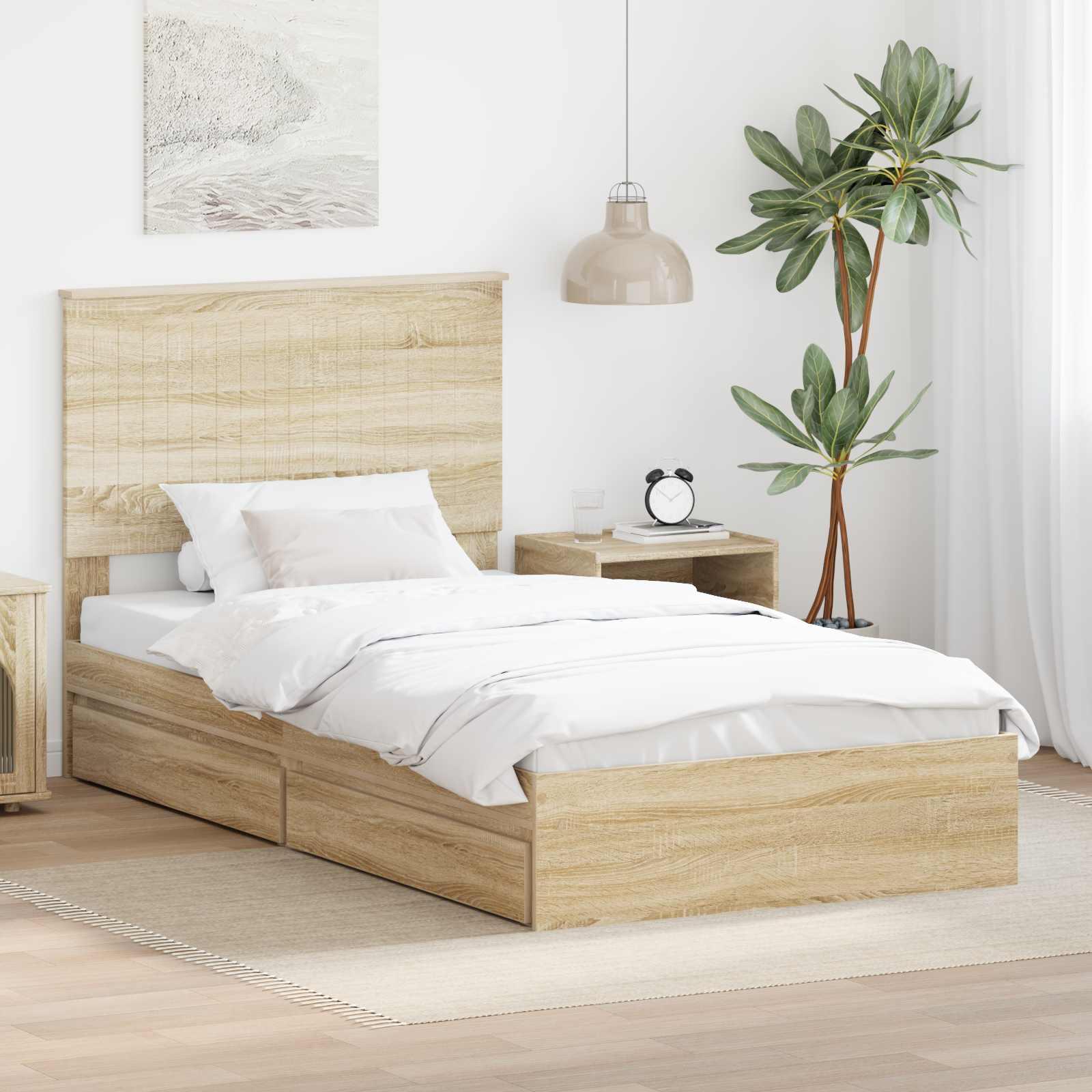 Opbevaringsseng 100 x 200 cm - Sonoma eg, konstrueret træ