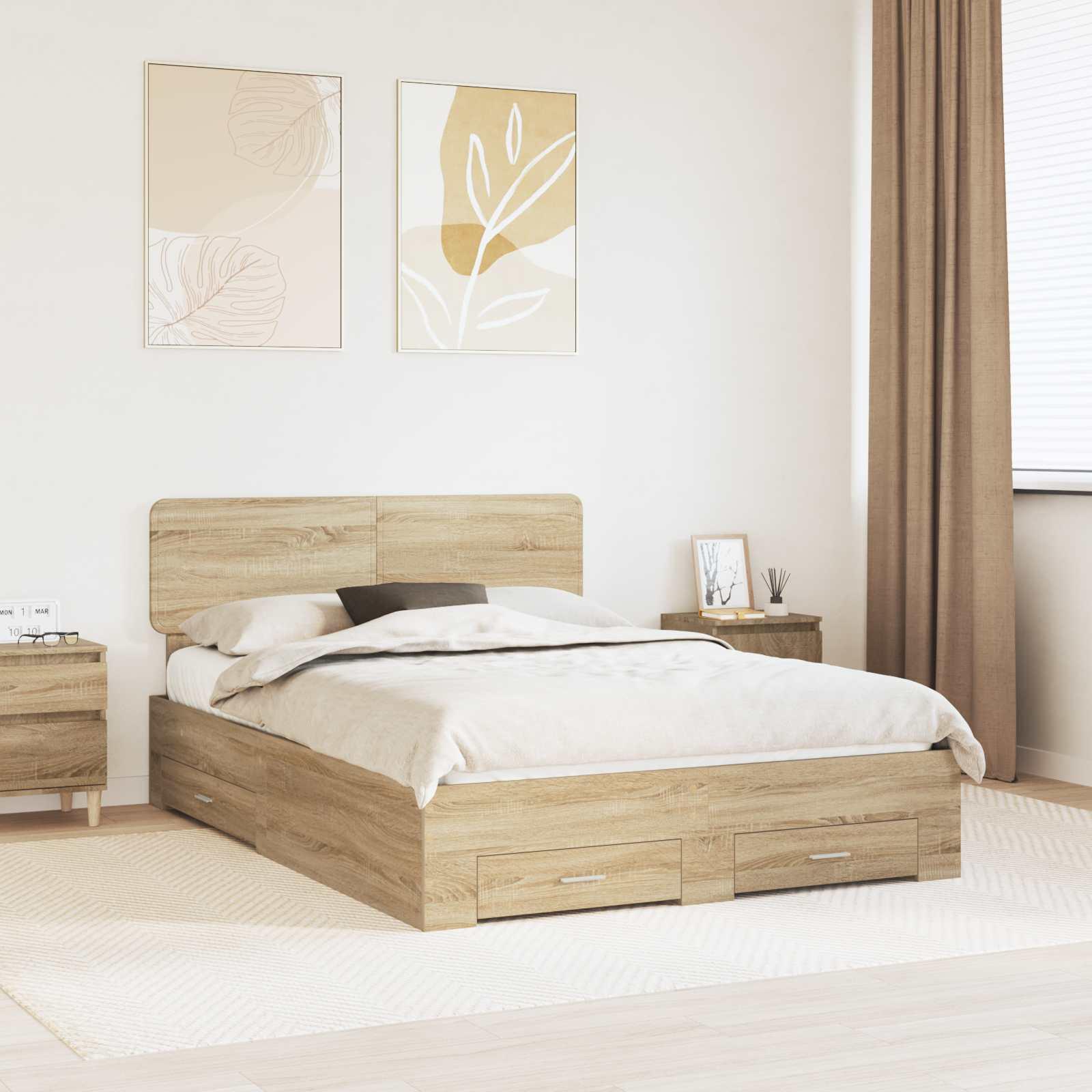 Sengestel med hovedgærde Sonoma eg 150 x 200 cm Konstrueret træ