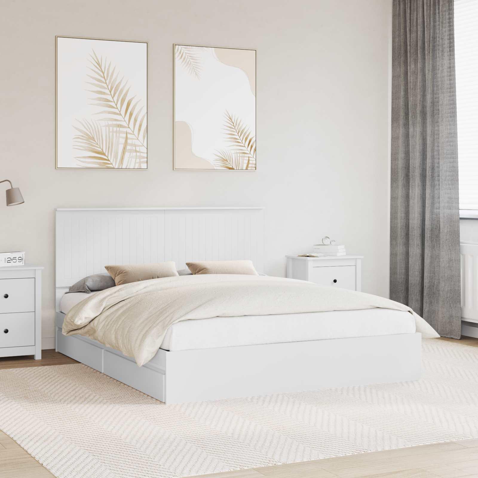 Opbevaringsseng med skuffe Hvid 160 x 200 cm Konstrueret træ