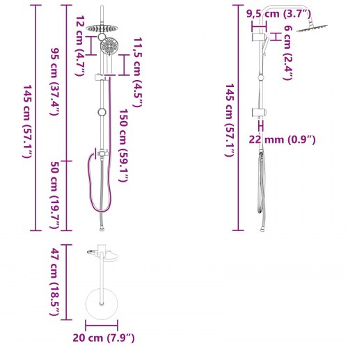 Brusesystem Sort 45 x 20 x 96 cm Messing, Sus201 og ABS