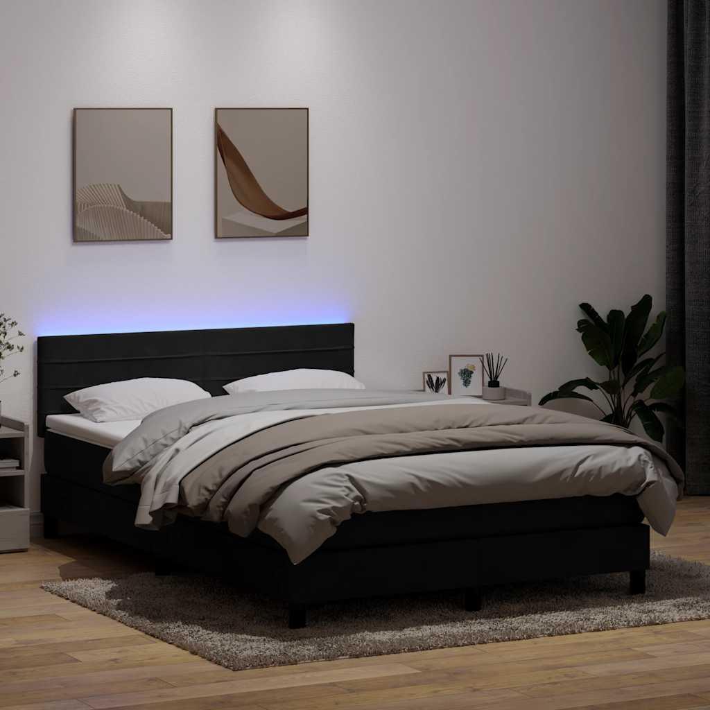 Kontinentalseng med madras og LED-lys 160x210 cm fløjl sort