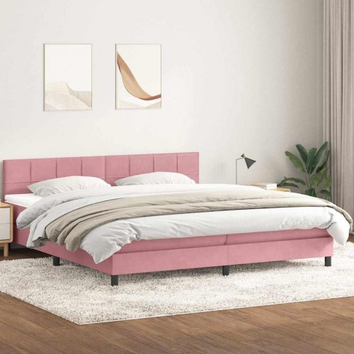 Kontinentalseng med madras 180x210 cm - fløjl, lyserød