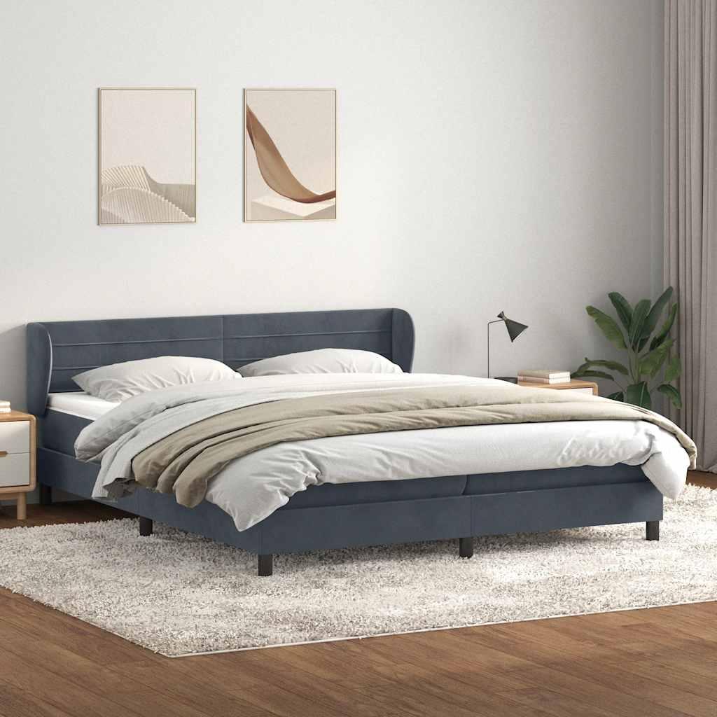 Kontinentalseng med madrasser 180 × 220 cm - fløjl, mørkegrå
