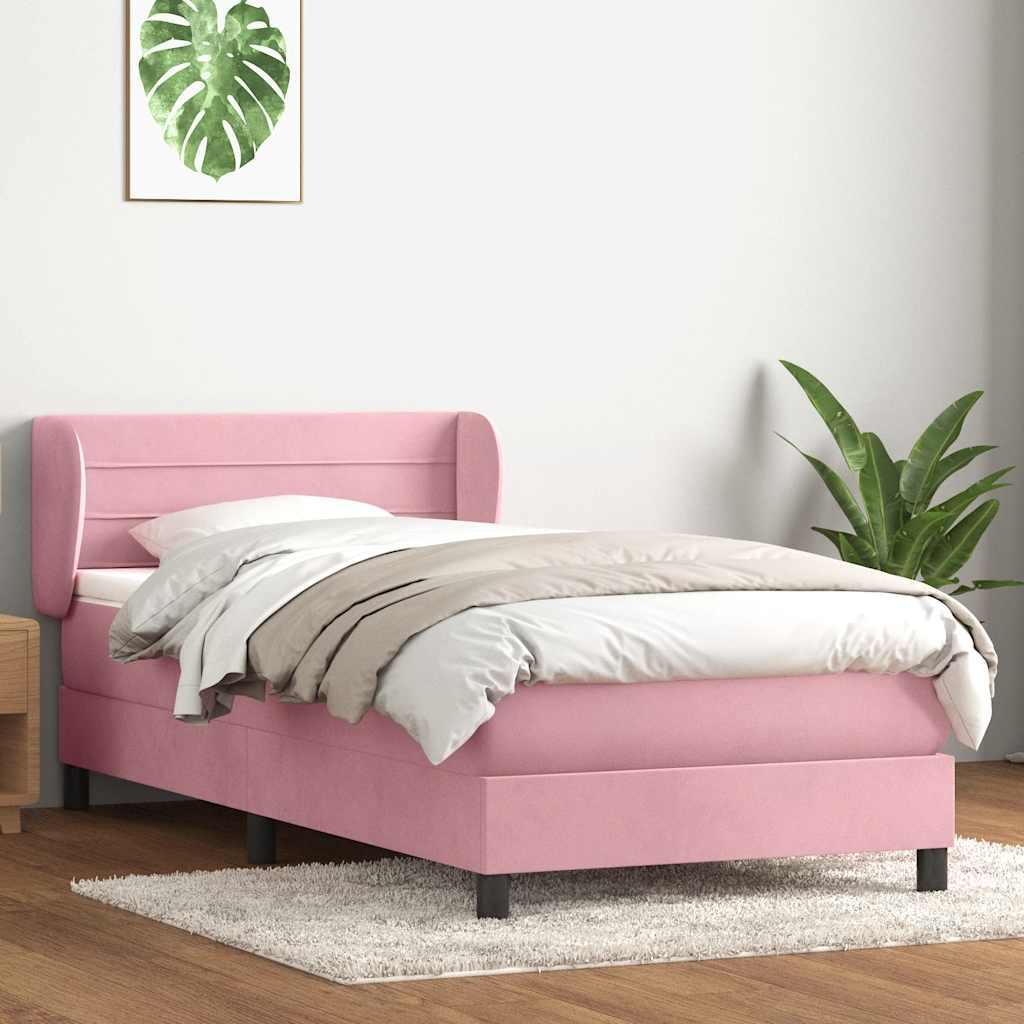 Kontinentalseng med madras lyserød 90x220 cm fløjl