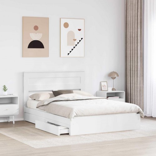 Opbevaringsseng med skuffe 140 x 190 cm - hvid