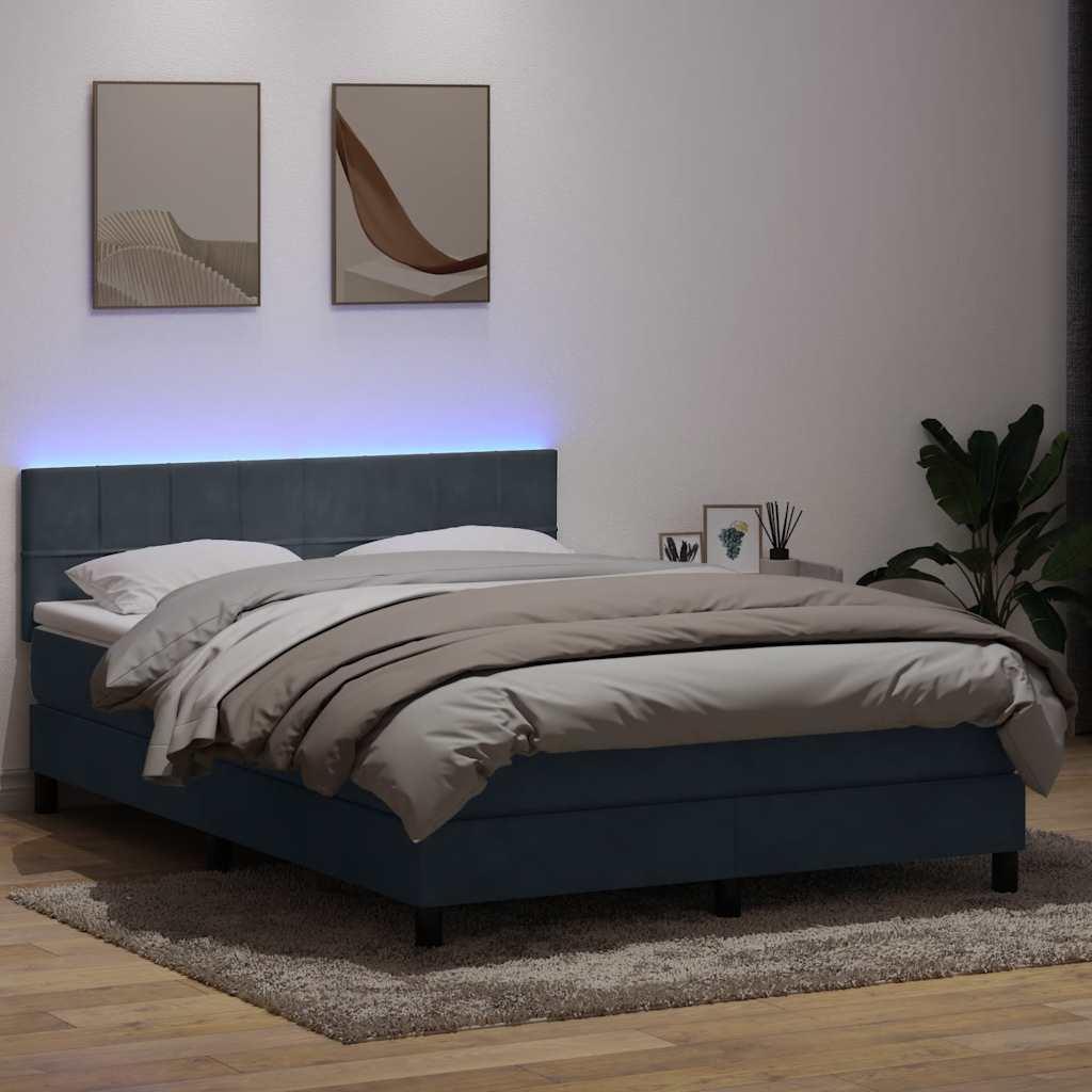 Kontinentalseng med madras og LED-lys 160×210 cm - fløjl, mørkegrå