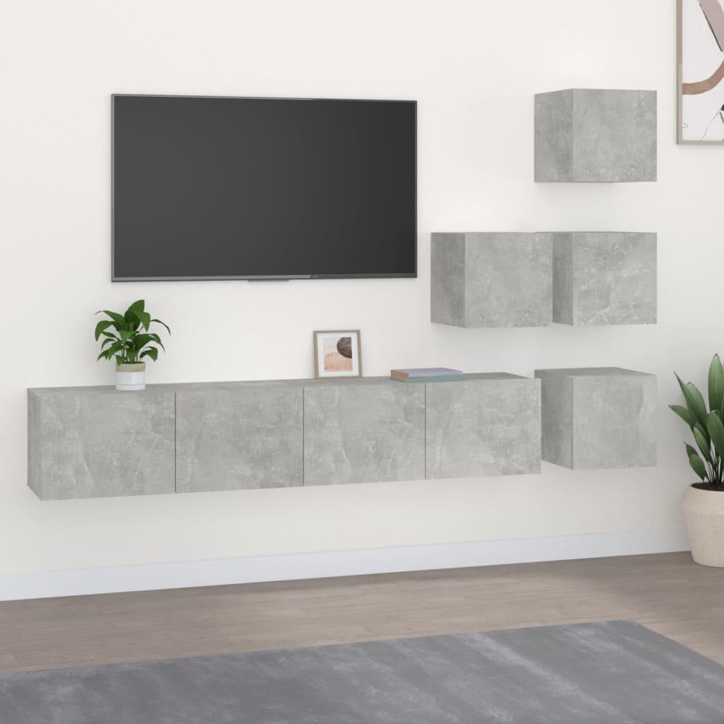Væghængt tv-bord 37x37x72 cm konstrueret træ betongrå