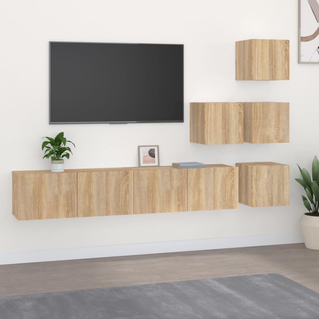 vidaXL væghængt tv-bord 37x37x72 cm konstrueret træ sonoma-eg