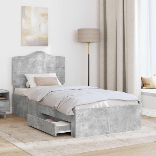 Sengestel med opbevaring - betongrå 100 x 200 cm